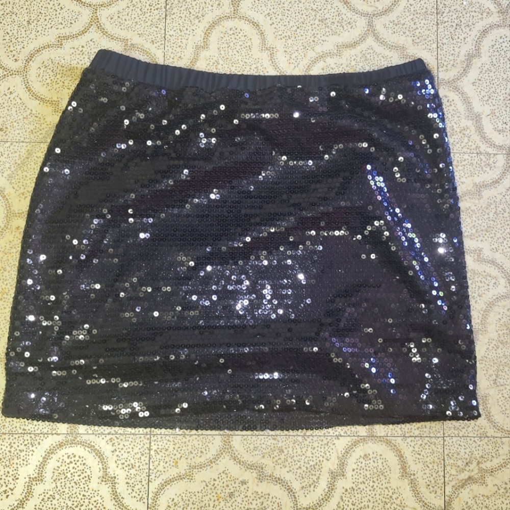 Womens Mini Black Sequin Skirt